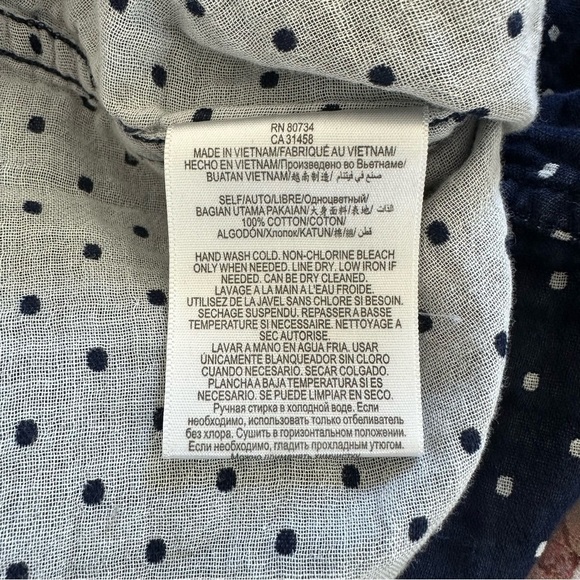 BCBGeneration Blue Chambray Long Sleeve Button Down White Polka Dot Top X Small - Picture 7 of 9